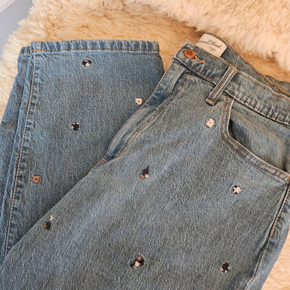 Universal Thread Embroidered Vintage Straight Jeans, Size 14/32R